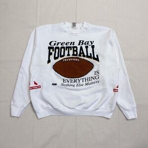 Vintage 90s Fruit of the Loom Green Bay Packers white textured print crewneck